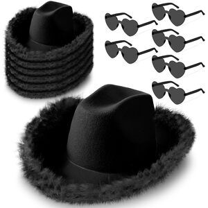 6479 Cowgirl Hat With Feather Boa And Heart Sunglasses Set For Girls